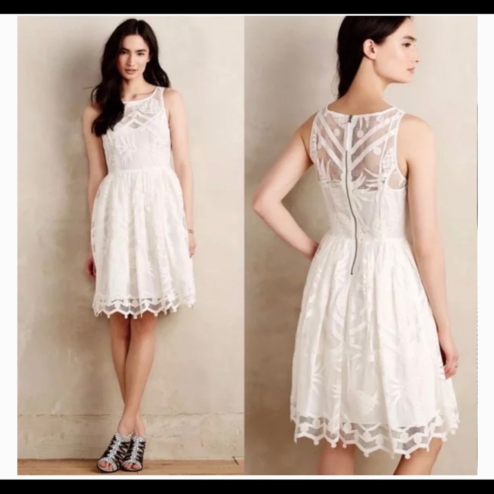 Anthropology Maeve pineapple and dot lace pattern dress with pockets